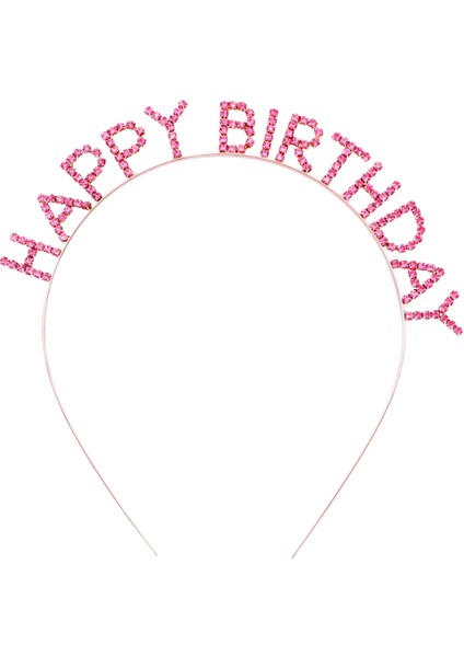 Pembe Kristal Taşlı Gold Happy Birthday Taçı