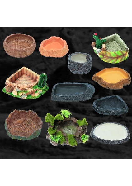 Q3 Stili Sürüngen Yiyecek ve Su Kase Taş Kase Reçine Kaçış Engelleme Solucan Tabak Kertenkele Gecekondu Kase Terraryum Dekor Sürüngen Aksesuarları (Yurt Dışından)