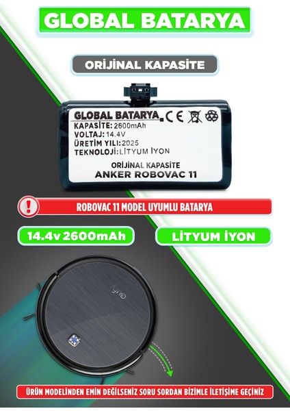 Anker Eufy Robovac 11 Uyumlu Akıllı Robot Süpürge Bataryası 14.4V 2600mAh Li-ion Pil (Orijinal Kapasite)