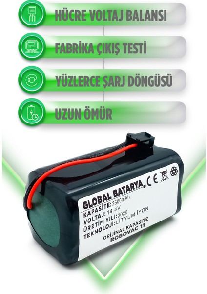 Anker Eufy Robovac 11 Uyumlu Akıllı Robot Süpürge Bataryası 14.4V 2600mAh Li-ion Pil (Orijinal Kapasite)