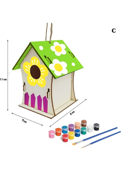 C Stili Dıy Ahşap Kuş Evi Boyama Fırça Renkli Pigment Oyuncak Çocuk Eğitimi (Yurt Dışından)