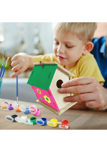 C Stili Dıy Ahşap Kuş Evi Boyama Fırça Renkli Pigment Oyuncak Çocuk Eğitimi (Yurt Dışından)