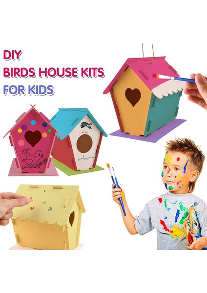 C Stili Dıy Ahşap Kuş Evi Boyama Fırça Renkli Pigment Oyuncak Çocuk Eğitimi (Yurt Dışından)