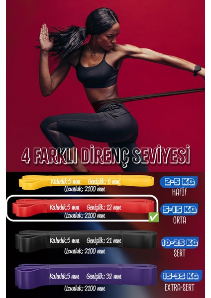 15 kg Direnç Bandı Kas Geliştirme Lastiği Fitness Pilates Cross Training Bant Kırmızı - Orta Sert indirimleri