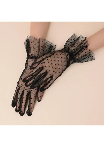 Kısa Güpürlü Siyah Puantiyeli Tül Eldiven fırsatları