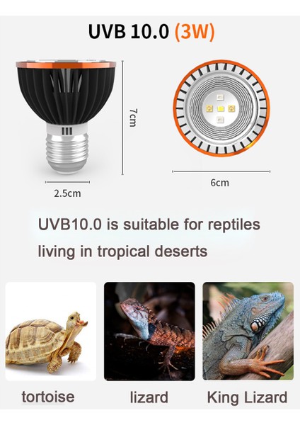 Uvb 10.0 Stili Profesyonel 3W Sürüngen Lambası Uva Uvb5.0 UVB10.0 Lamba LED Ampul Kaplumbağa Kaplumbağa Kertenkele Güneşlenme Uvb Ampul Aydınlatma (Yurt Dışından)