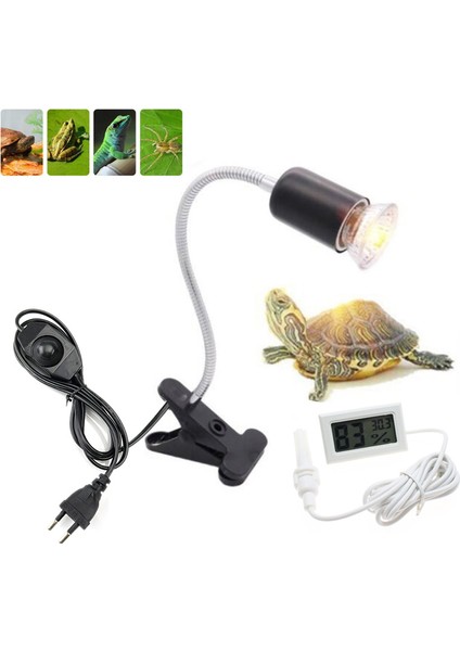 Paket C 25W Stili Sürüngen Lambası Tutucu Ampul Seti Klipsli Kaplumbağa Lamba Kaplumbağalar Kiti Isıtıcı Termometre Higrometre Isı Lambası Kiti (Yurt Dışından)
