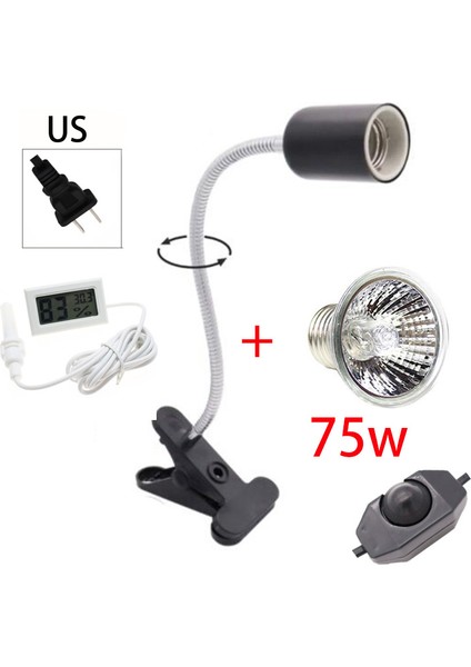 75W B Us Plug Stilini Ayarla Kaplama Ampul Lamba Tutucu ve Termometre Higrometre Kaplumbağa Kaplumbağa Isıtma Lambası Kiti 220V'LI Uva + Uvb Sürüngen Lambası Seti (Yurt Dışından)
