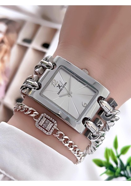 Çelik Kordon 3 Atm Suya Dayanıklı Özel Tasarım Kadın Kol Saat+Bileklik VS.BLKT.0105