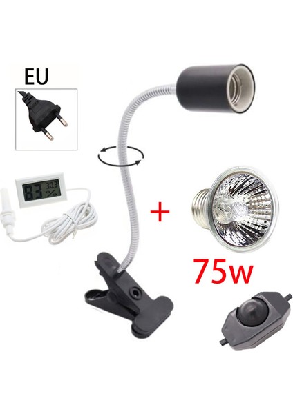 75W B Eu Fiş Stilini Ayarla Kaplama Ampul Lamba Tutucu ve Termometre Higrometre Kaplumbağa Kaplumbağa Isıtma Lambası Kiti 220V'LI Uva + Uvb Sürüngen Lambası Seti (Yurt Dışından)