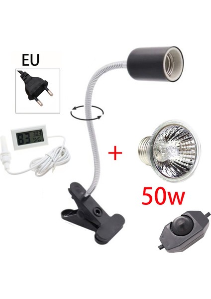 50W B Ab Fiş Stilini Ayarla Kaplama Ampul Lamba Tutucu ve Termometre Higrometre Kaplumbağa Kaplumbağa Isıtma Lambası Kiti 220V'LI Uva + Uvb Sürüngen Lambası Seti (Yurt Dışından)