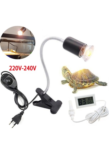50W B Ab Fiş Stilini Ayarla Kaplama Ampul Lamba Tutucu ve Termometre Higrometre Kaplumbağa Kaplumbağa Isıtma Lambası Kiti 220V'LI Uva + Uvb Sürüngen Lambası Seti (Yurt Dışından)