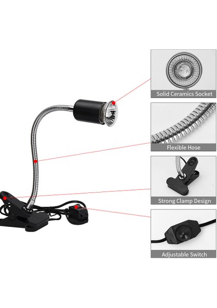 WGD-C02W-220V-50W Stili Sürüngen Lambası Klipli Ampul Uvb Lamba Tutucu Kaplumbağa Terraryumu Kaplumbağalar Isıtma Lambası Kiti (Yurt Dışından)