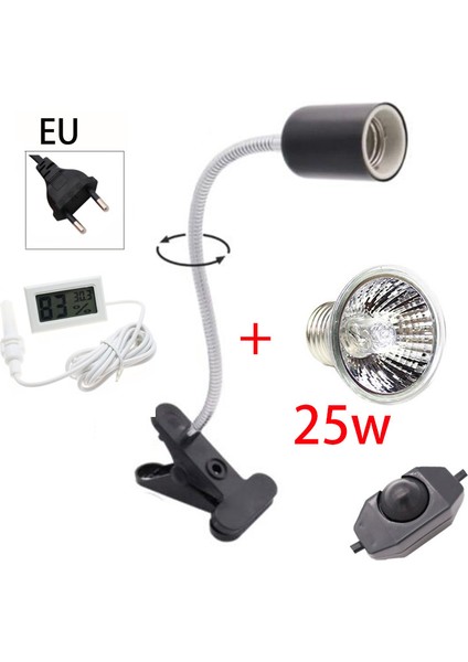 25W B Ab Fiş Stilini Ayarla Kaplama Ampul Lamba Tutucu ve Termometre Higrometre Kaplumbağa Kaplumbağa Isıtma Lambası Kiti 220V'LI Uva + Uvb Sürüngen Lambası Seti (Yurt Dışından)