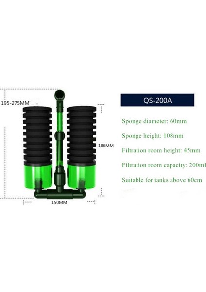 QS-200A Stili 1 Ünite Biyolojik Sünger Akvaryum Filtresi Üreme Yavrular Beta Karides Nano Balık Tankı Akvaryum Ptsp (Yurt Dışından)