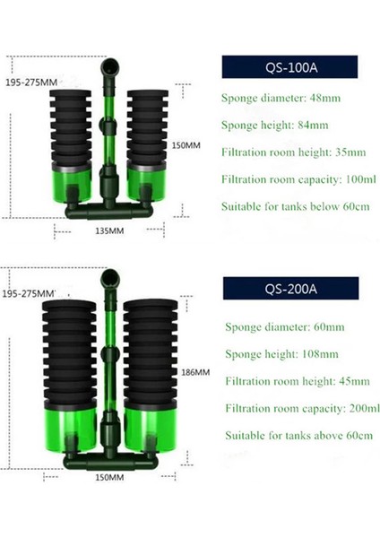 QS-200A Stili 1 Ünite Biyolojik Sünger Akvaryum Filtresi Üreme Yavrular Beta Karides Nano Balık Tankı Akvaryum Ptsp (Yurt Dışından)