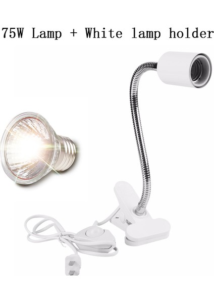 75W ve Beyaz Tutucu Stili Sürüngen Uva Uvb Lambası ile Klipsli Ampul Lamba Tutucu Kiti Kaplumbağa Isıtma Uv Isıtma Lambası Seti Kaplumbağalar Kertenkeleler Işık Aydınlatma (Yurt Dışından)