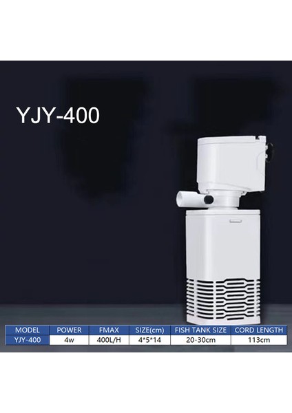 YJY-400 Tarzı Akvaryum Filtre Pompası 3ü 1 Arada Balık Tankı Daldırma Hava Oksijen Iç Pompa Akvaryum Hava Oksijen Pompası Sessiz Daldırma Pompa (Yurt Dışından)