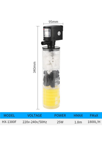 HX-1380F Stili Ab Fişi Akvaryum Çok Fonksiyonlu Filtre Pompa Oksijen Balık Tankı 4 Katlı Filtre Akvaryum Iç Filtre Malzeme Hava Pompası (Yurt Dışından)
