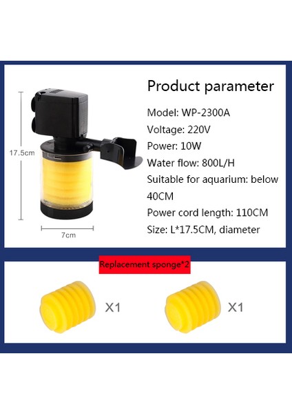 10W Sünger Tarzı Au Adaptör Fişi Çok Fonksiyonlu Akvaryum Filtresi Süngerli Akvaryum Filtresi Içine Gömülü Filtre Dalgıç Pompa Oksijen Pompası (Yurt Dışından)