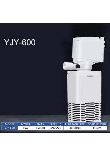 YJY-600 Tarzı Akvaryum Filtre Pompası 3ü 1 Arada Balık Tankı Daldırma Hava Oksijen Iç Pompa Akvaryum Hava Oksijen Pompası Sessiz Daldırma Pompa (Yurt Dışından)