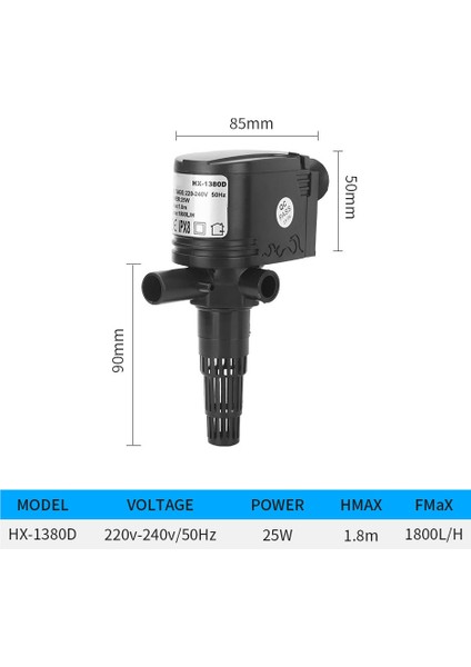 HX-1380D Stili Ab Fişi Akvaryum Ump Çok Fonksiyonlu Daldırma Pompası Su Dolaşımı Filtreleme Oksijen Pompası Su Değişimi Küçük Balık Tankı Için (Yurt Dışından)