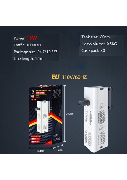 15W Ab Tarzı Akvaryum Filtre Pompası 4ü 1 Arada Balık Tankı Daldırma Hava Oksijen Iç Pompası Akvaryum Hava Pompası Dalga Pompası Akvaryum Powerhead Pompası (Yurt Dışından)