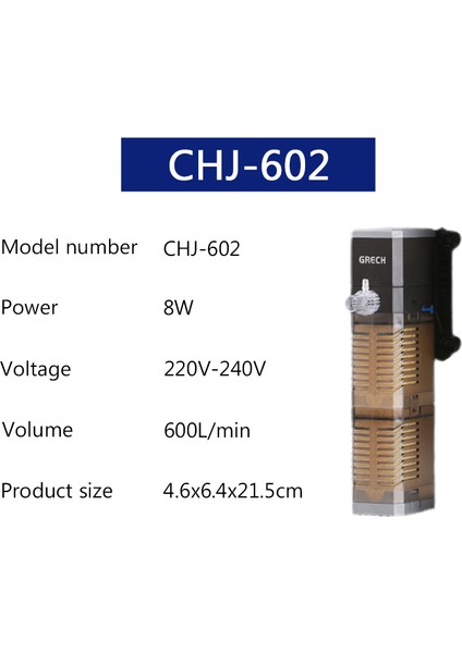 CHJ-602 Stili Au Fişi Akvaryum Filtre Pompası Süper 4ü 1 Arada Balık Tankı Daldırma Hava Oksijen Iç Pompası CHJ502CHJ602CHJ902CHJ1502 Su Pompası (Yurt Dışından)