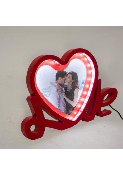 Kırmızı LED Işıklı Love Fotoğraflı Sihirli Ayna