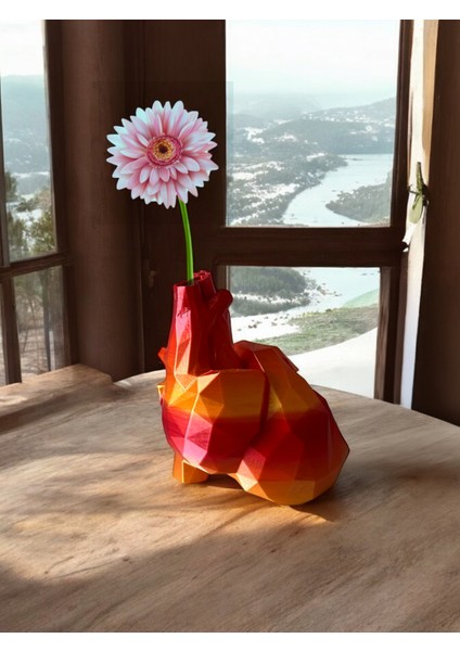 Heart Tasarım Vazo - Geometrik Kalp Dekoratif Vazo - 20 cm - Sert Plastik
