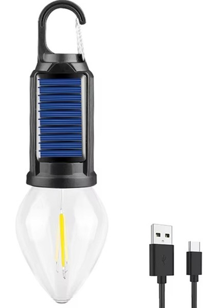 Şarjlı ve Solar Güneş Enerjili Gün Işığı Ampul Kamp Lambası 3 Mod El Feneri