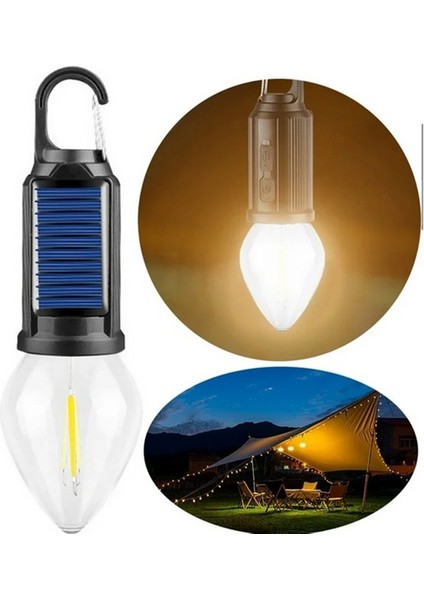 Şarjlı ve Solar Güneş Enerjili Gün Işığı Ampul Kamp Lambası 3 Mod El Feneri