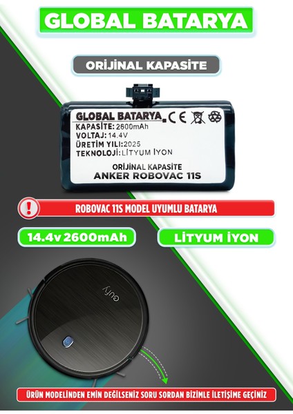 Anker Eufy Robovac 11S Akıllı Robot Süpürge Bataryası 14.4v 2600mAh Pil Li-ion (Orijinal kapasite)