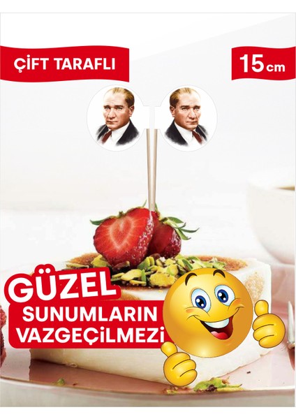 Atatürk Portresi Baskılı Bayrak Kürdan