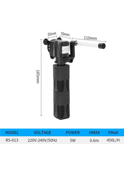 Ab Fiş Stili RS-613 Balık Tankı Filtre Yağmur Duşu Tipi Üçü Bir Arada Dahili Su Arıtma Dolaşım Akvaryum Balık Yetiştirme Oksijen Pompası (Yurt Dışından)