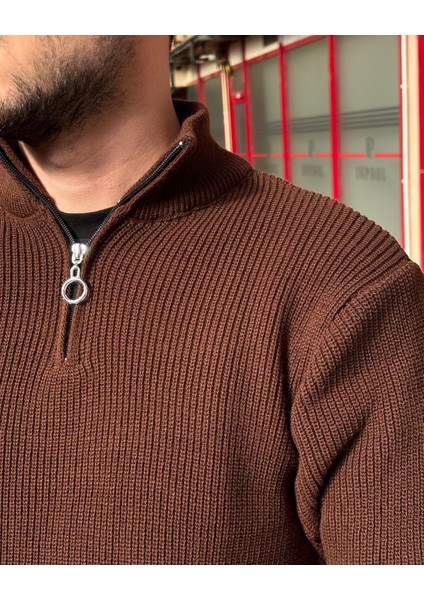 Erkek, Yarım Fermuar, Dik Yaka, Kışlık, Triko Örme, Old Money Culture, Kazak PLTK06