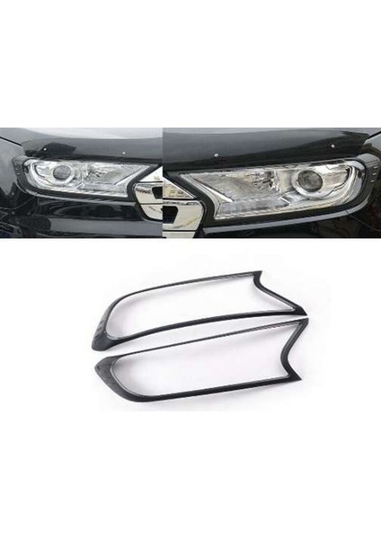 Ford Ranger Uyumlu 2016 2018 Ön Far Kaplama Abs(Plastik) Siyah