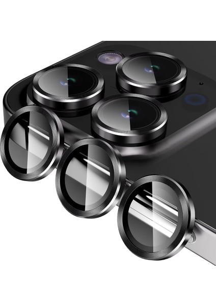 Apple iPhone 15 Pro / 15 Pro Max Ile Uyumlu Darbeye Dayanıklı Mekanizmalı Safir Kamera Lens Koruyucu Siyah