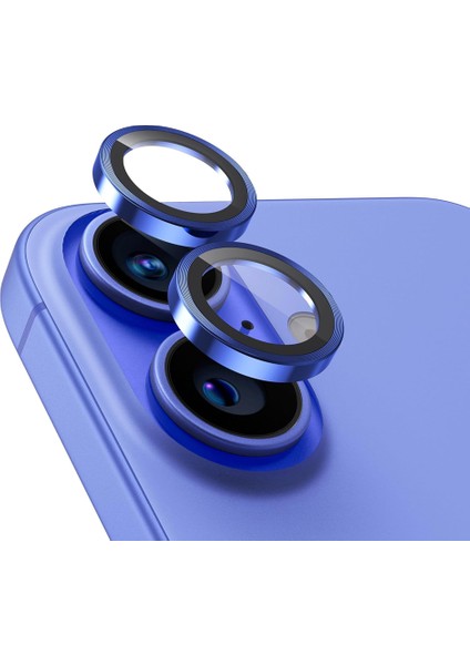 Iphone 16/16 Plus Ile Uyumlu Darbeye Dayanıklı Mekanizmalı Safir Kamera Lens Koruyucu Mavi
