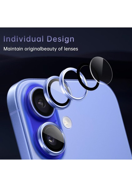 Iphone 16/16 Plus Ile Uyumlu Darbeye Dayanıklı Mekanizmalı Safir Kamera Lens Koruyucu Mavi fiyatları