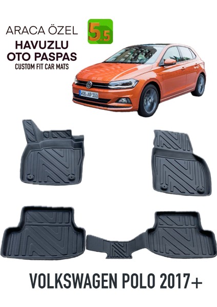 NewDeco Volkswagen Polo 2017 ve Sonrasi Için 5,5d Carbon Style Havuzlu Paspas - Tpe Malzeme