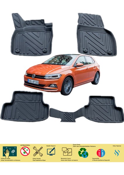 NewDeco Volkswagen Polo 2017 ve Sonrasi Için 5,5d Carbon Style Havuzlu Paspas - Tpe Malzeme