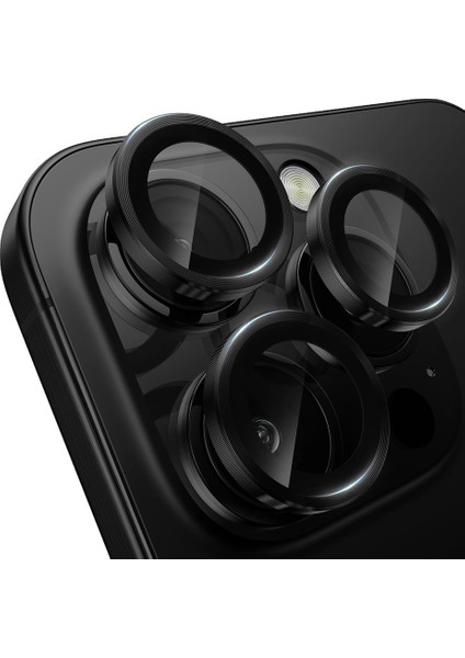 Iphone 16 Pro / 16 Pro Max Ile Uyumlu Darbeye Dayanıklı Mekanizmalı Safir Kamera Lens Koruyucu Siyah
