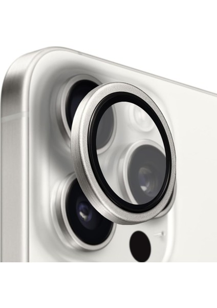 Iphone 16 Pro / 16 Pro Max Ile Uyumlu Darbeye Dayanıklı Mekanizmalı Safir Kamera Lens Koruyucu Gri
