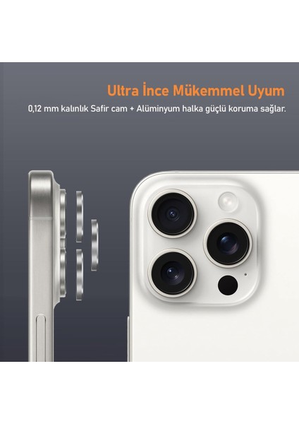 Iphone 16 Pro / 16 Pro Max Ile Uyumlu Darbeye Dayanıklı Mekanizmalı Safir Kamera Lens Koruyucu Gri