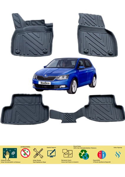 NewDeco Skoda Fabia 2022 ve Sonrası Için 5,5d Carbon Style Havuzlu Paspas - Tpe Malzeme