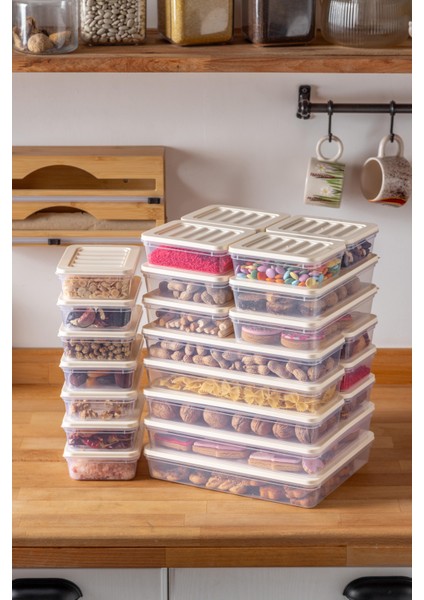24'lü Set Freshbox Mikrodalga ve Difrize Uygun Saklama Kabı Krem