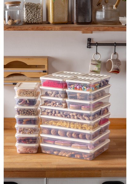 24'lü Set Freshbox Mikrodalga ve Difrize Uygun Saklama Kabı Krem
