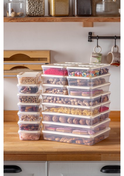 24'lü Set Freshbox Mikrodalga ve Difrize Uygun Saklama Kabı Krem
