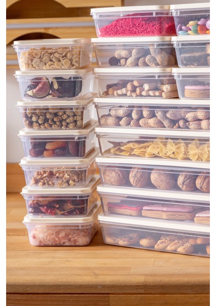 24'lü Set Freshbox Mikrodalga ve Difrize Uygun Saklama Kabı Krem